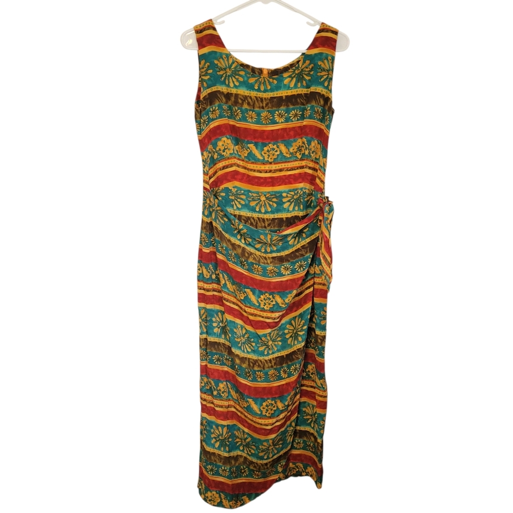 Vintage August Hale 100% Silk Printed Wrap Maxi Dress Size 12 Boho Resort